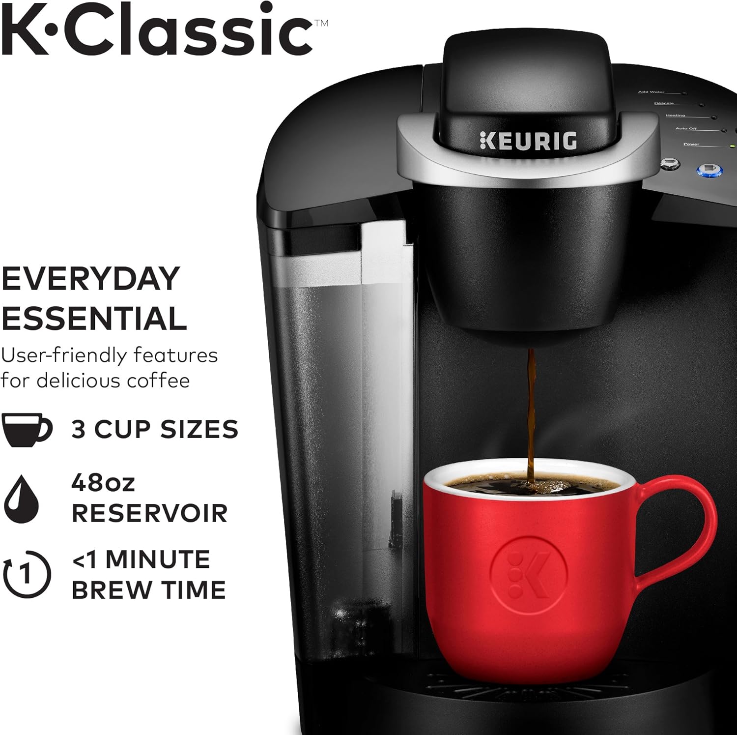 Keurig K-Classic Coffee Maker K-Cup Pod, Single Serve, Programmable, 6 to 10 oz. Brew Sizes, Black & Standalone Frother Works Non-Dairy Milk, Hot and Cold Frothing, 6 Oz, Black
