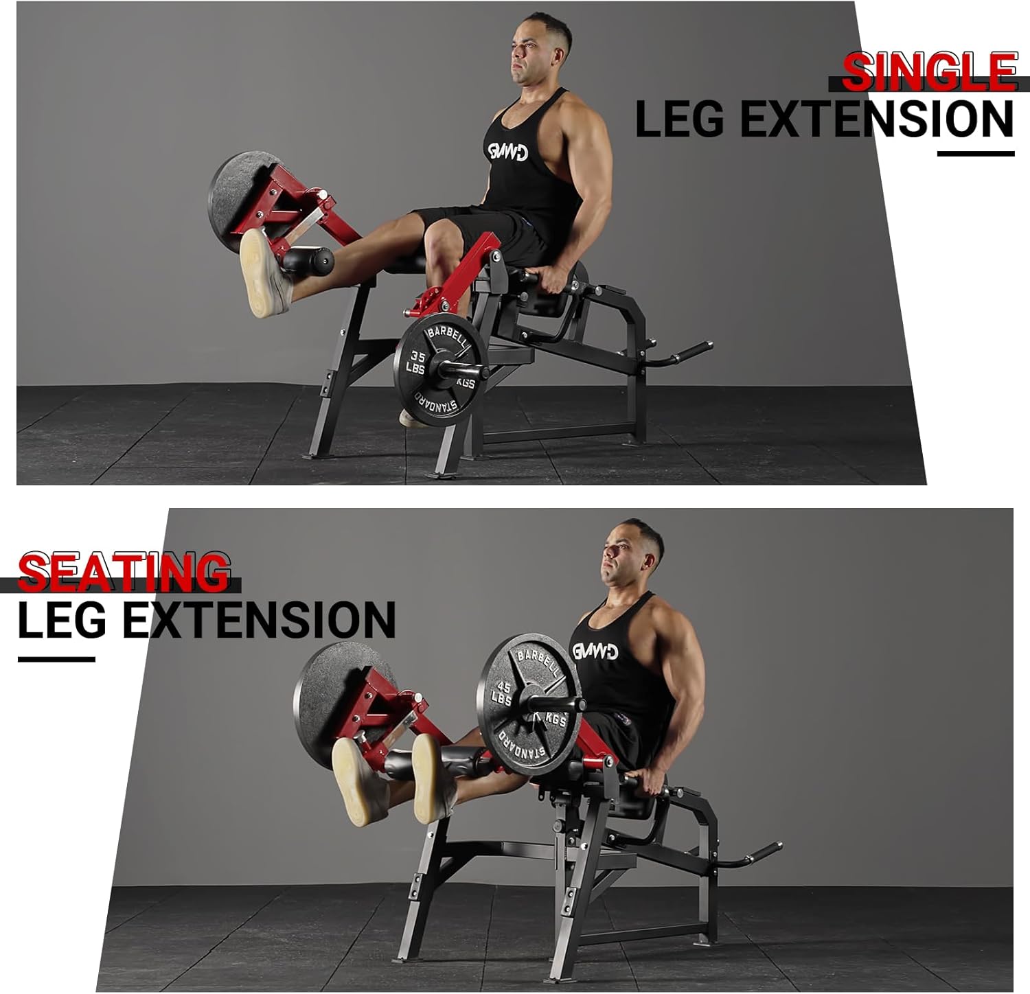 GMWD Leg Extension and Curl Machine, Single Leg Extension, Lying Leg Curl, Standing Leg Curl, Adjustable Leg Exercise Bench with Plate Loaded, Leg Machine Home Gym