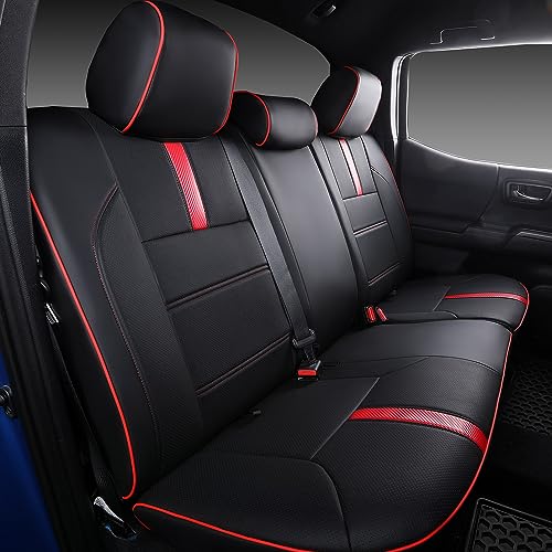PTYYDS Seat Covers Compatible with 2016-2023 Toyota Tacoma Seat Covers Replacement for 16-23 Tacoma SR5 TRD Off Road Limited Accessories(Fit 16-23 Tacoma,Full Set,Black+Red)