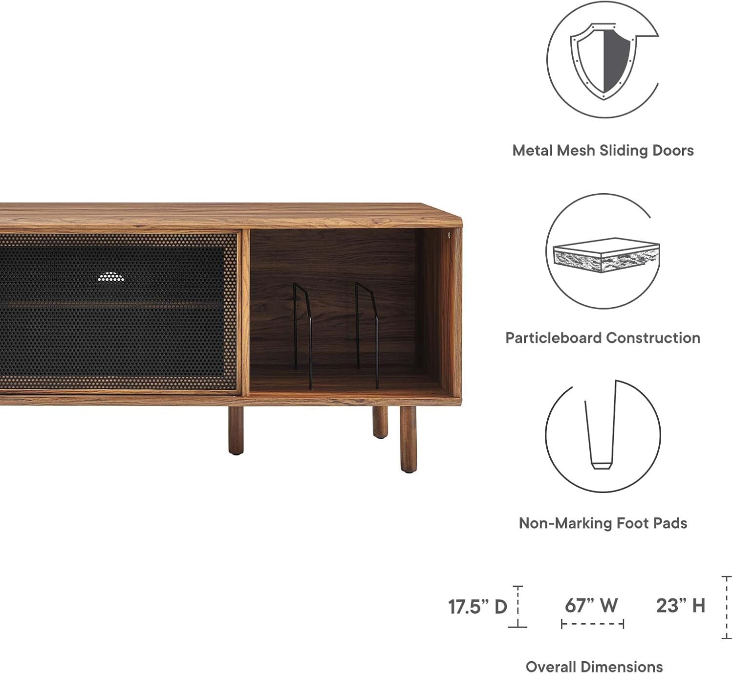 Modway Kurtis MDF Particleboard TV and Record Stand for TVs up to 65" in Walnut