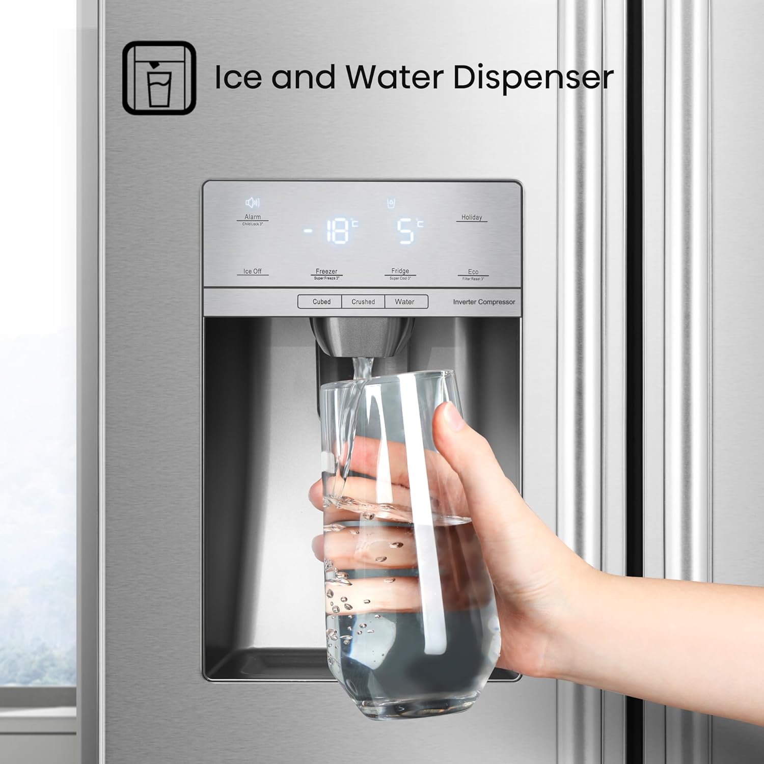 Hisense RS694N4ICE Freestanding American Side-by-Side Fridge Freezer - Total No Frost - Plumbed Water and Ice Dispenser - 562 liters - Stainless Steel - E Rated [Energy Class E]