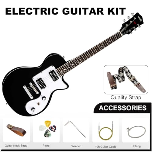 MLP-1 39 Inch Electric Guitar Kit, Beginner LP Full Size Solid Body Electric Guitar With HH Pickups, Gig Bag, Amplifier, Strap, Cable, Picks, String (White)