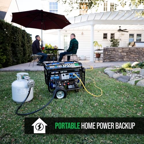 DuroMax XP13000HXT 13,000-Watt 500cc Tri Fuel Gas Propane Natural Gas Portable Generator with CO Alert, Black/Blue
