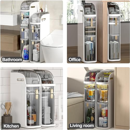 Storage Cabinet 3/4/5 Tier Bathroom Floor Storage Cabinet Narrow Tall Slim Bathroom Storage Tower with Clear Drawers Side Storage Organizer Cabinet for Kitchen Laundry Gap Storage Unit