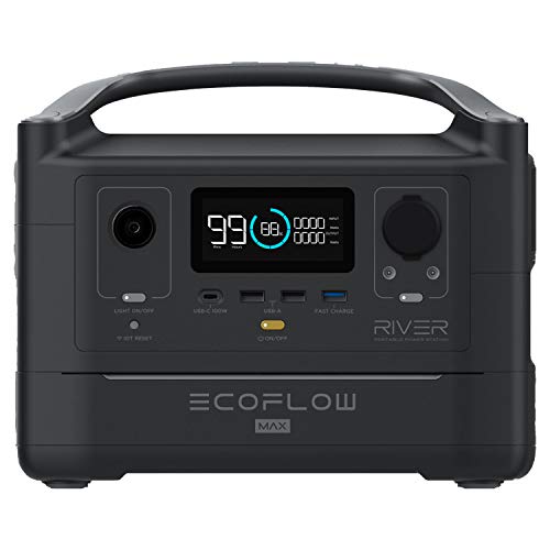 EF ECOFLOW Portable Power Station RIVER 2 Max 500, 499Wh LiFePO4 Battery/ 1 Hour Fast Charging, Up To 1000W Output Solar Generator (Solar Panel Optional) for Outdoor Camping/RVs/Home Use