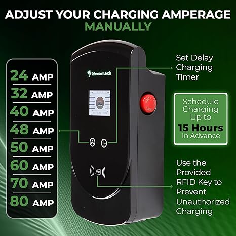 277/480V AC 1-phase 277V J1772 Level 2 EV charger 80A, cable length up to 50 feet (15.24 meters)