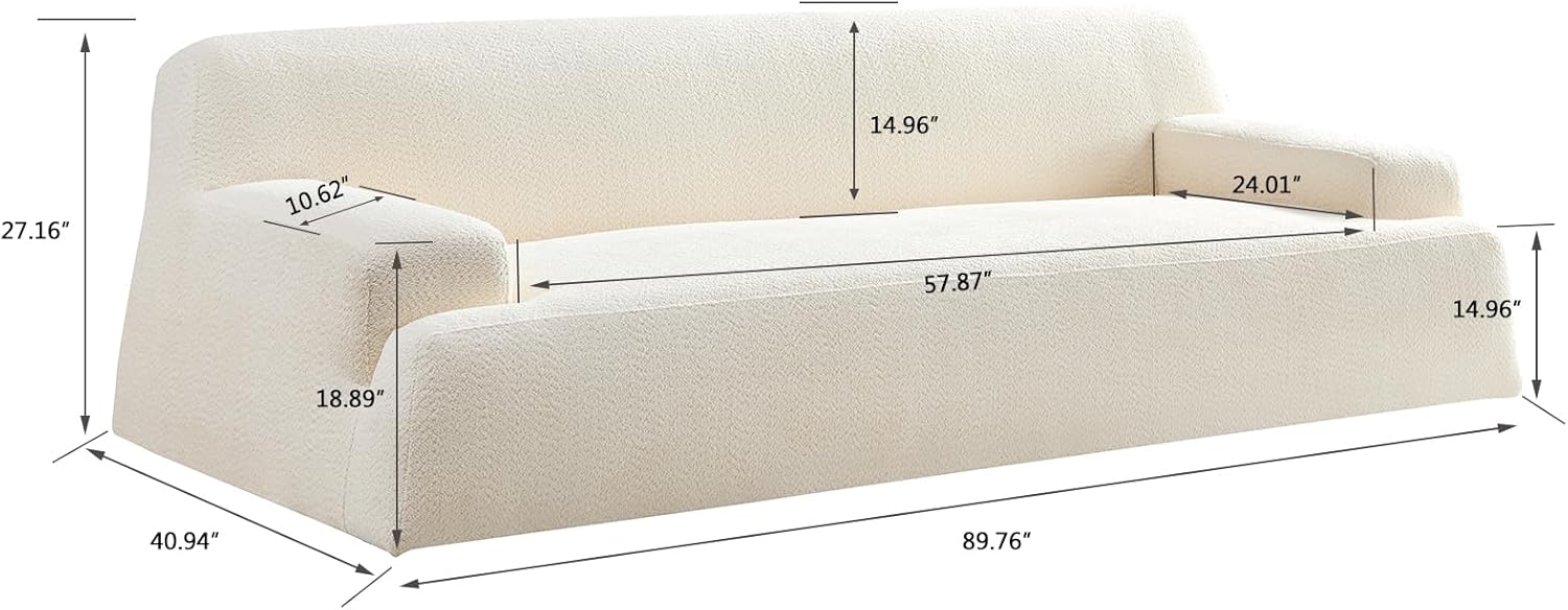 89.76" Luxury Modern Sofa 3 Seats Upholstery Couch for Living Room, Apartment, Office, Solid Wood Frame,White