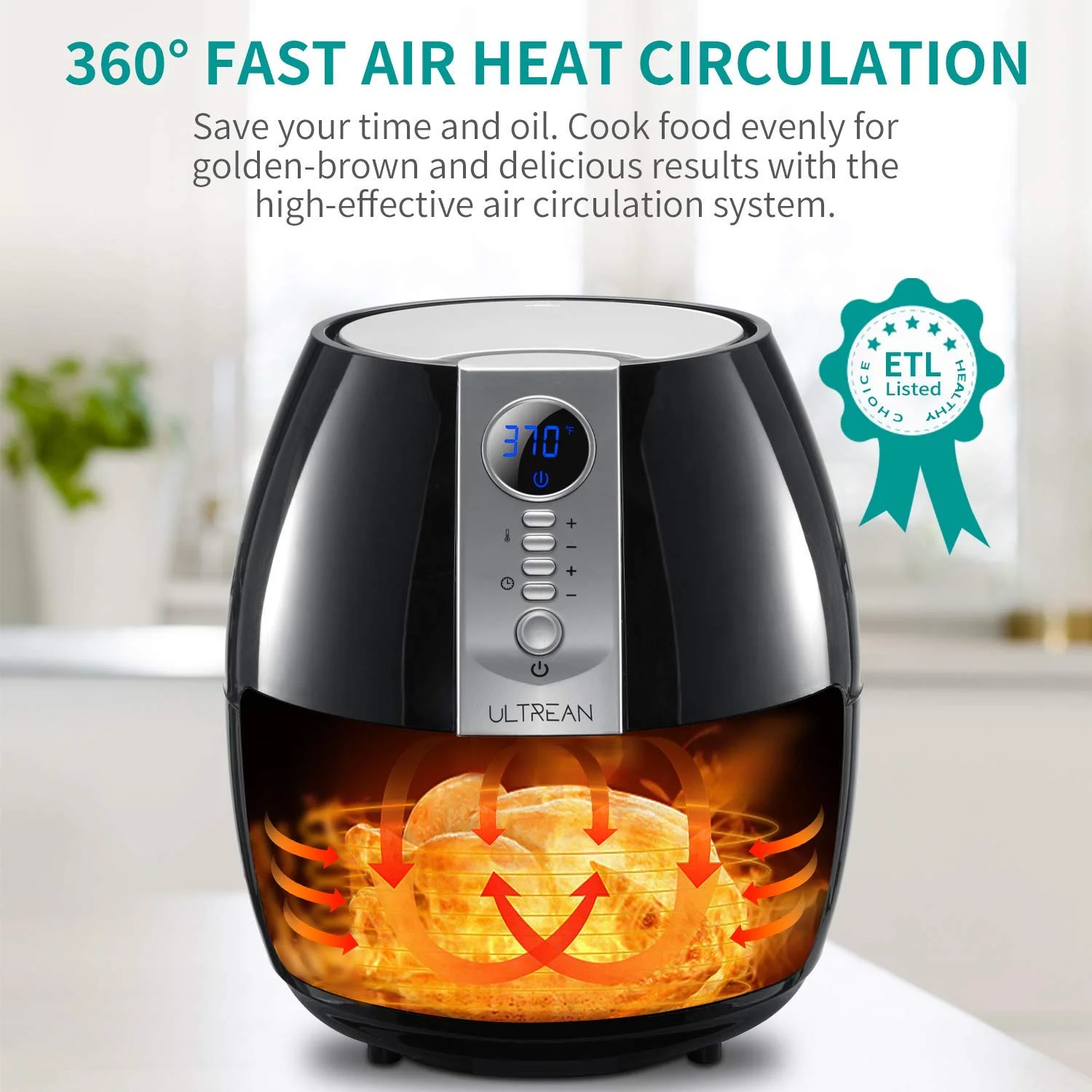 Ultrean Air Fryer, 4.2 Quart Electric Hot Airfryer Oven Oilless Cooker with LCD Digital Screen and Nonstick Frying Pot, UL Certified, 1-Year Warranty, 1500W (Black)