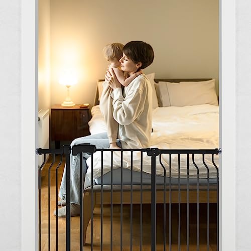 37.4" Extra Tall Baby Gate for Stairs Doorways with Door, 29-52.5" Wide Easy Install Dog Gate Indoor, Safety Metal Pressure Mounted Pet Gate with Walk-Thru Auto Close for The House, Black