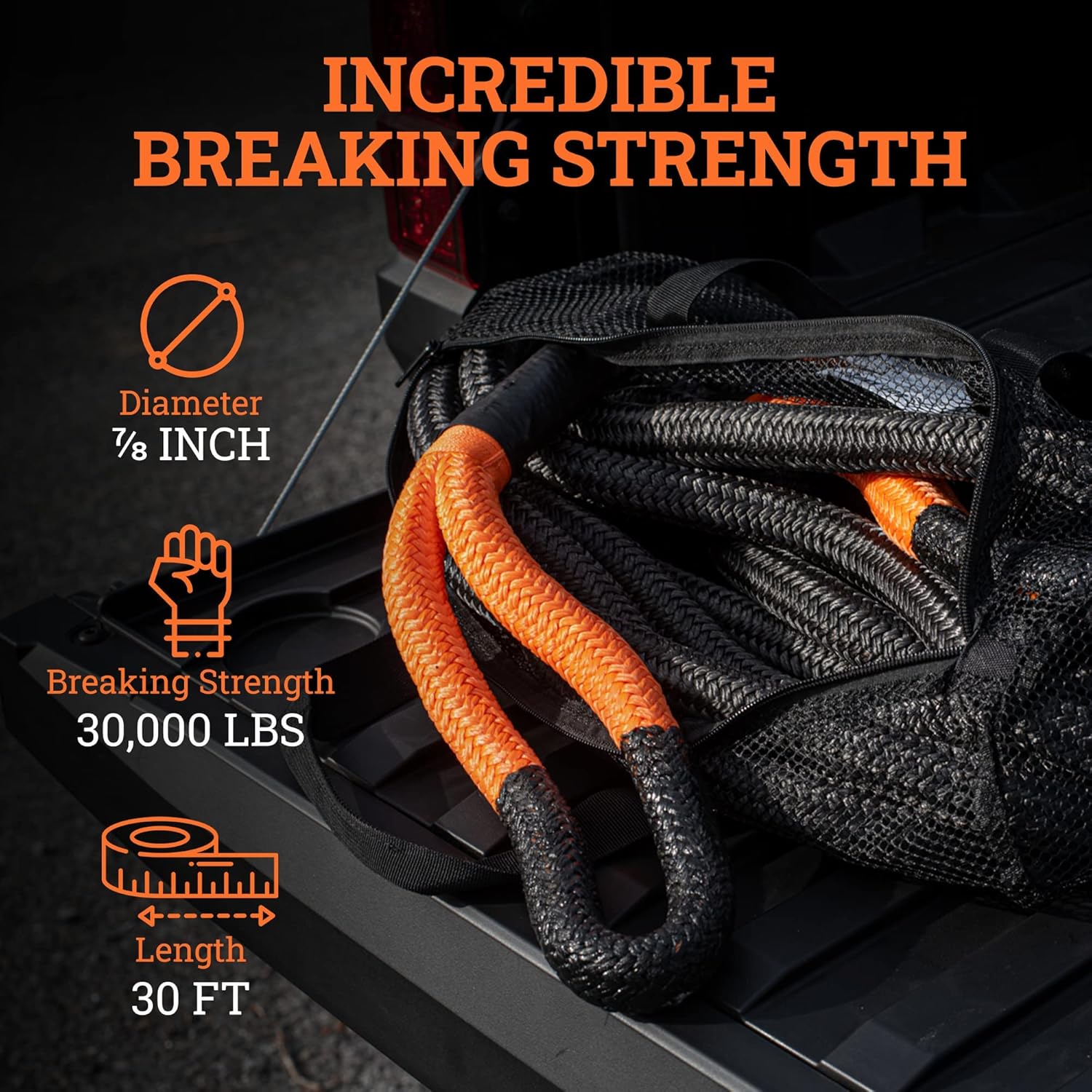 SGT KNOTS Double Braided Recovery Rope – Tow Ropes for Vehicles (30000 lbs) – Energy Coated Recovery Rope - Nylon Tow Strap with Reinforced Loops for 4x4, SUV, Truck – Off-Road Recovery I 7/8" x 30 ft