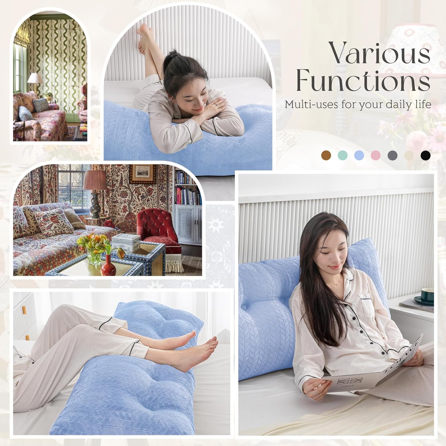 Large Triangular Wedge Headboard Pillow Large Bolster Headboard Back Support Backrest Positioning Reading Pillow for Sitting with Removable Cover