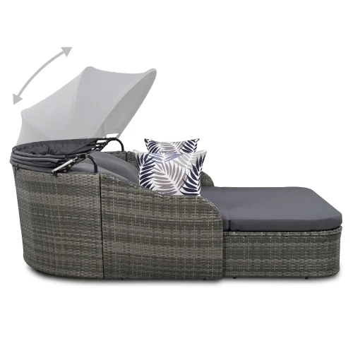 Churanty Outdoor Sunbed with Adjustable Canopy for Two Person Patio Chaise Double Lounger for Beach Backyard,Gray