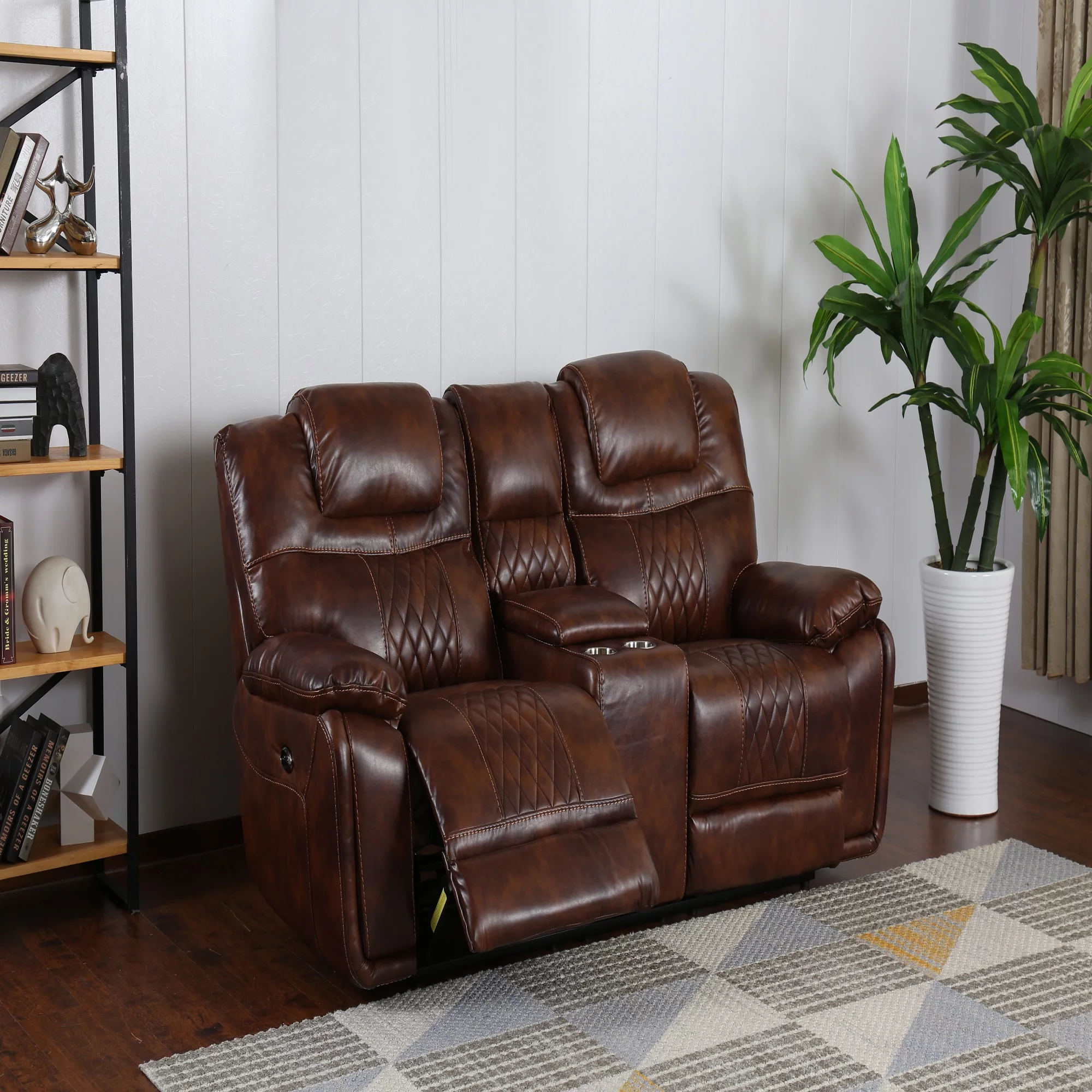 The Hamptons Collection 41” Rich Brown Power Dual Reclining Loveseat and Center Console in Leather