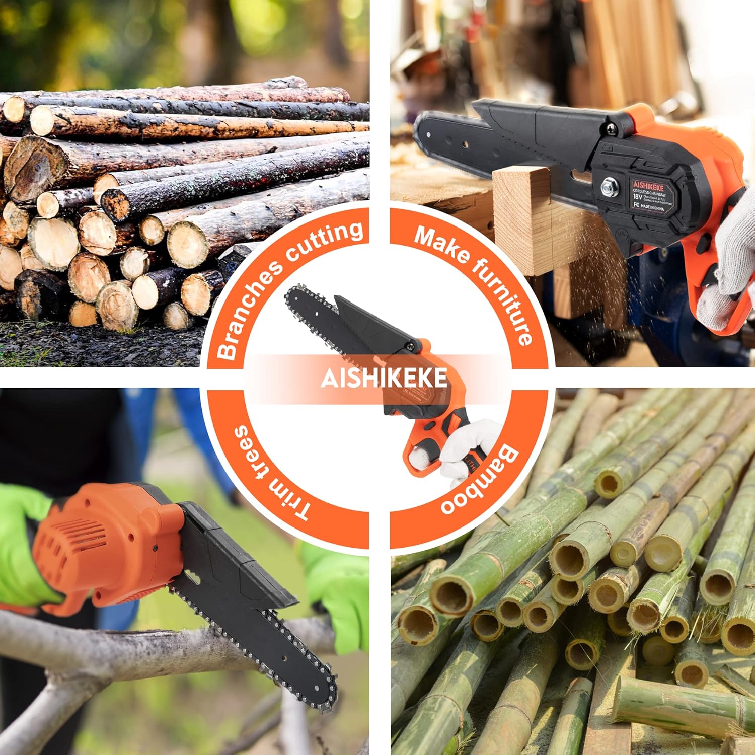 Mini Chainsaw 6 Inch, AISHIKEKE Cordless Power Chainsaw with 2 Rechargeable Battery, Portable One-Hand Handheld Small Pruning Saw with Security Lock for Tree Trimming Wood Cutting Pack of 2