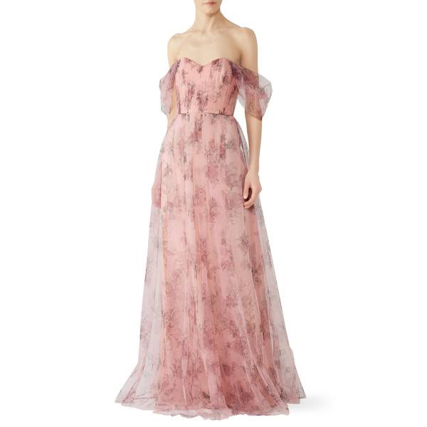 Marchesa Notte Bridesmaid - Blush Floral Tulle Gown