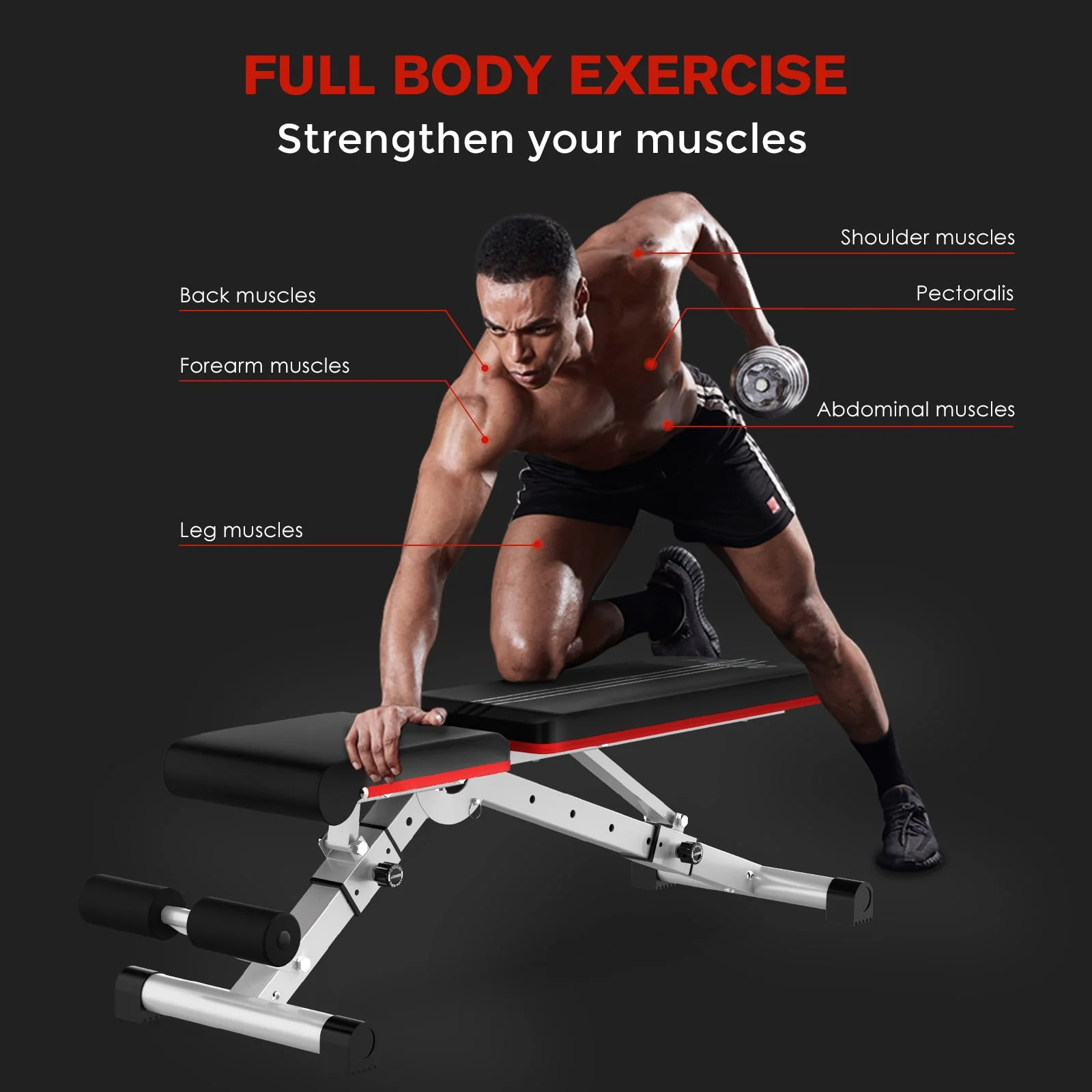 Pooboo Dumbbell Bench Workout Foldable Weight Bench 600 lbs with 6 Incline Adjustable and Thickened 5 Layer Structure gym bench Strength Training Bench for Home Training