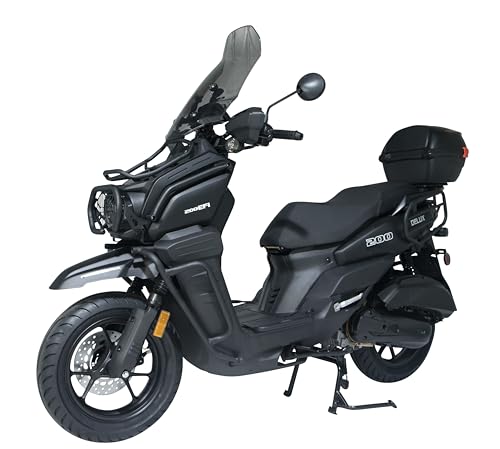 HHH Tank 200 DLX EFI Scooter Vitacci Tank 200 EFI Scooter 200cc motorcycle 13 inch wheels Fully Automatic, Windshield and Matching Rear Trunk ( Black )