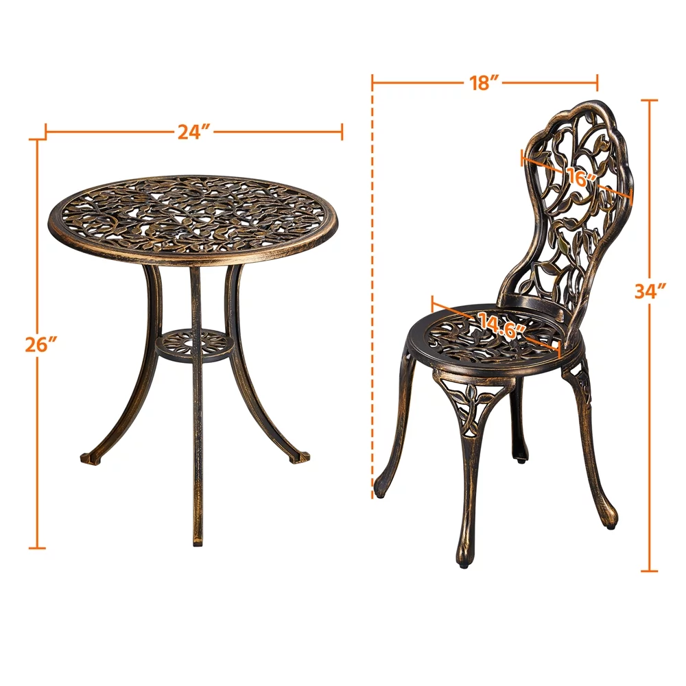 Easyfashion 3 Piece Patio Bistro Table Set, Bronze