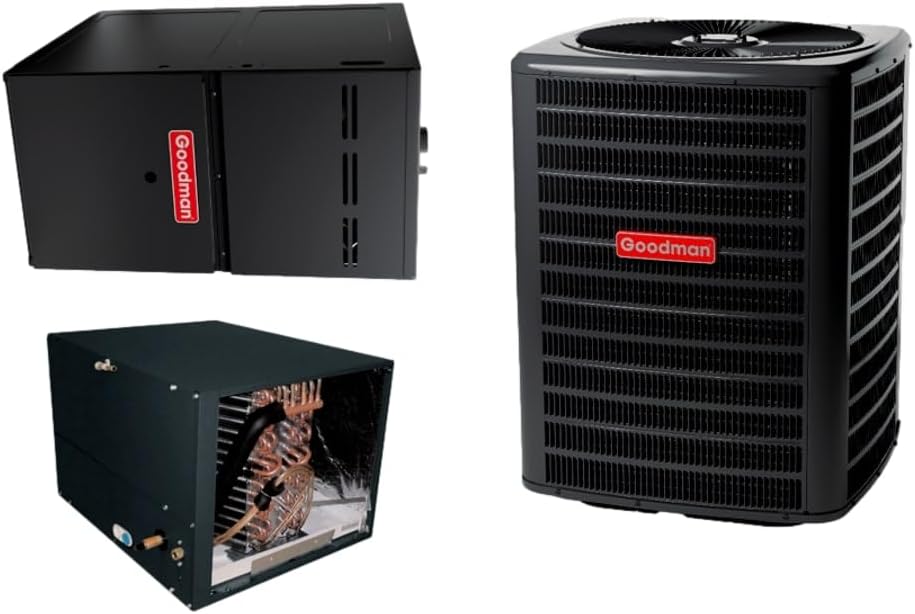 Goodman 2 TON 14.3 SEER2 AC Unit (GSXN402410) with 80% AFUE 80k BTU Low NOx furnace (GM9S800803BX) and Horizontal coil (CHPTA3026B4)