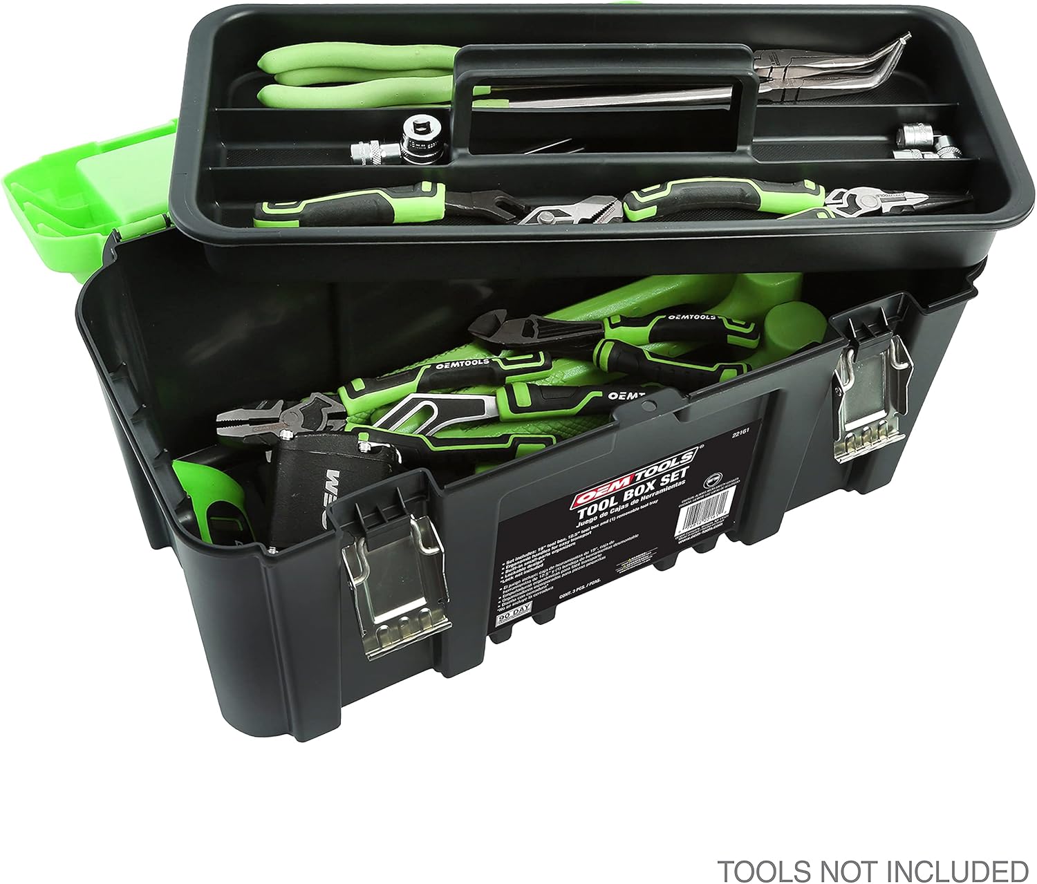 OEMTOOLS 22161 3 Piece Tool Box Set with Removable Tool Tray and Bonus 12.5" Tool Box, Black and Green Intermediate Tool Box Organizational System Pack of 2