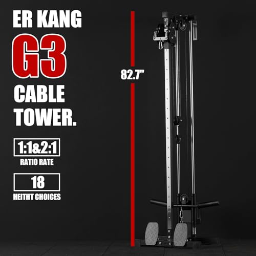 ER KANG Wall Mount Cable Station, Cable Crossover Machine with 18 Positions Dual Pulley System for Home Gym Fitness Equipment