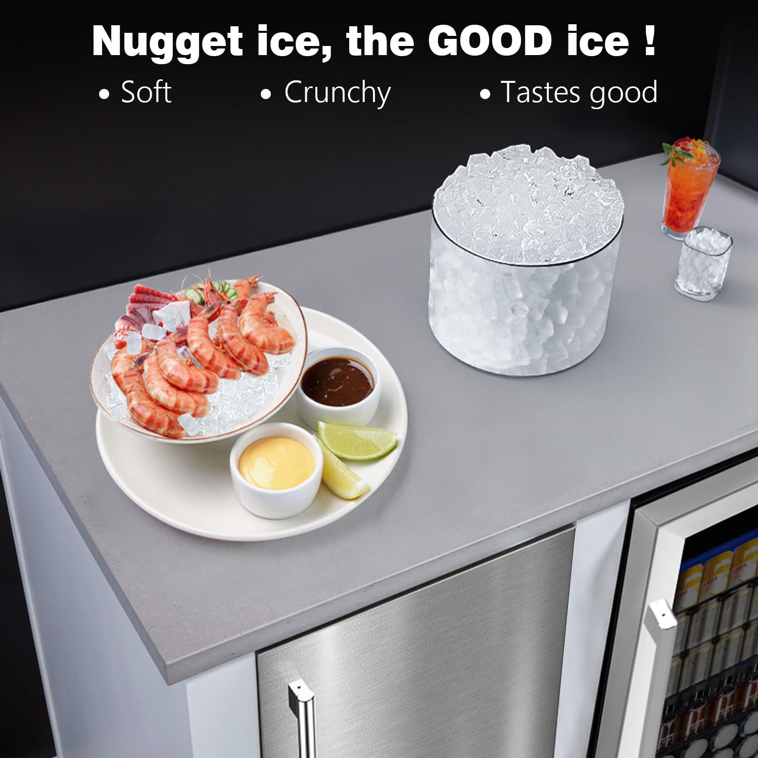 Kndko Under Counter Ice Maker, 66Lbs/Day, Nugget ice Machine, Self Cleaning Ice Maker, 24H Timer, 2 ice basket/18lbs, Undercounter Nugget Ice Maker Machine for Bar,Restaurant,Home,RV,Stainless Steel