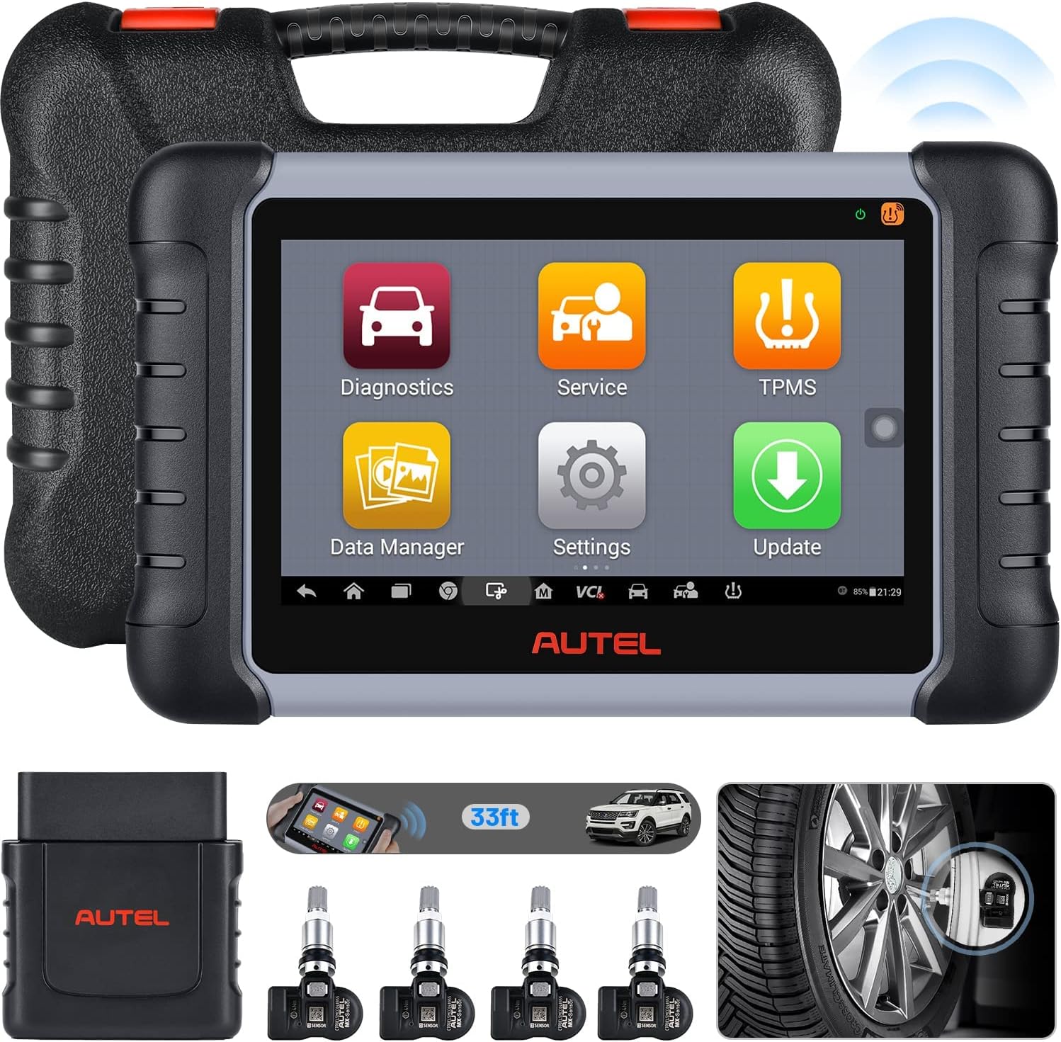 Autel Scanner MaxiCOM MK808TS Pro Diagnostic Scan Tool, 2022 Newer MK808TS + 4PCS 2-in-1 MX-Sensors [ Worth $128, 315 & 433 MHz], with Full TPMS Services, Combine MK808BT MK808 MX808 & TPMS TS601