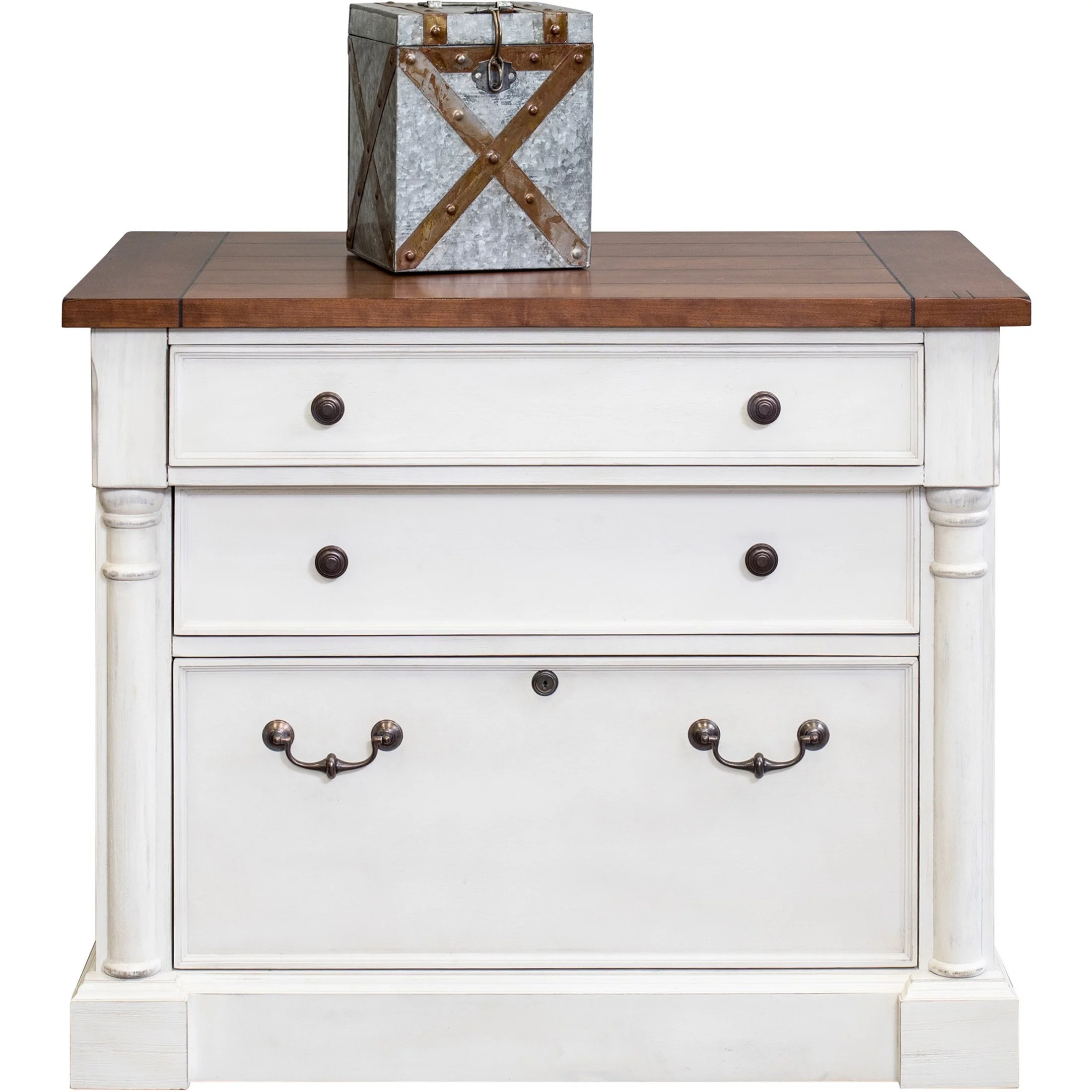 Martin Furniture Durham 3 Rustic Wood Locking Legal/Letter File Drawer White