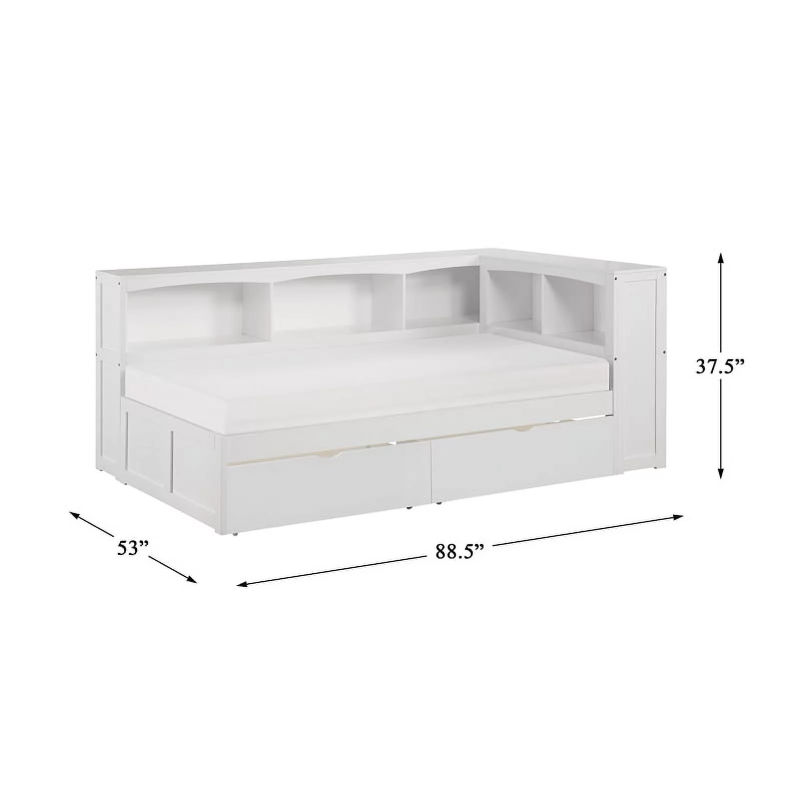 Pemberly Row Transitional 5-Shelf Wood Twin Bookcase Corner Bed in White