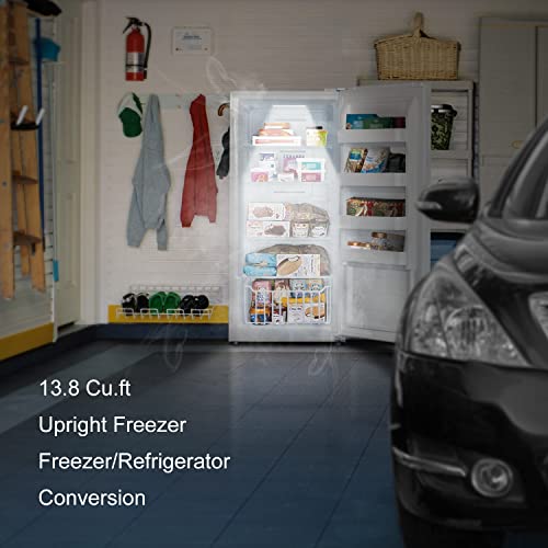 SMETA Upright Freezers 13.8 Cuft, Stand Up Convertible Refrigerator/Freezer, Garage Ready Frost Free Standing Deep Freezer, Dual Mode, White