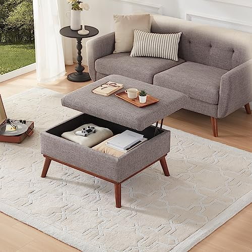 xrboomlife Large Ottoman with   31.5-inch Mid Century Modern Rectangle Coffee Table with Lid Lifting  and High Wooden Legs  Oversized  Ottomans for Living Room  Office Room (Beige)