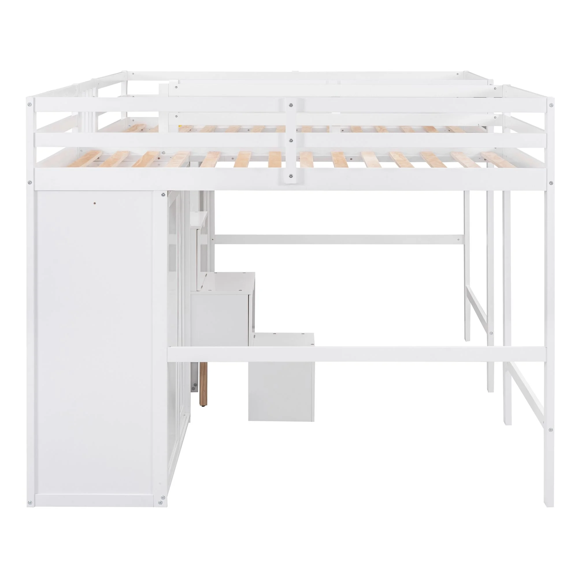 Double Twin Loft Bed, Solid Wood Loft Bed with Wardrobes and Staircase, Modern Storage Loft Bed with Storage Stairs and Shelves for Boys Girls Teens, Space Saving