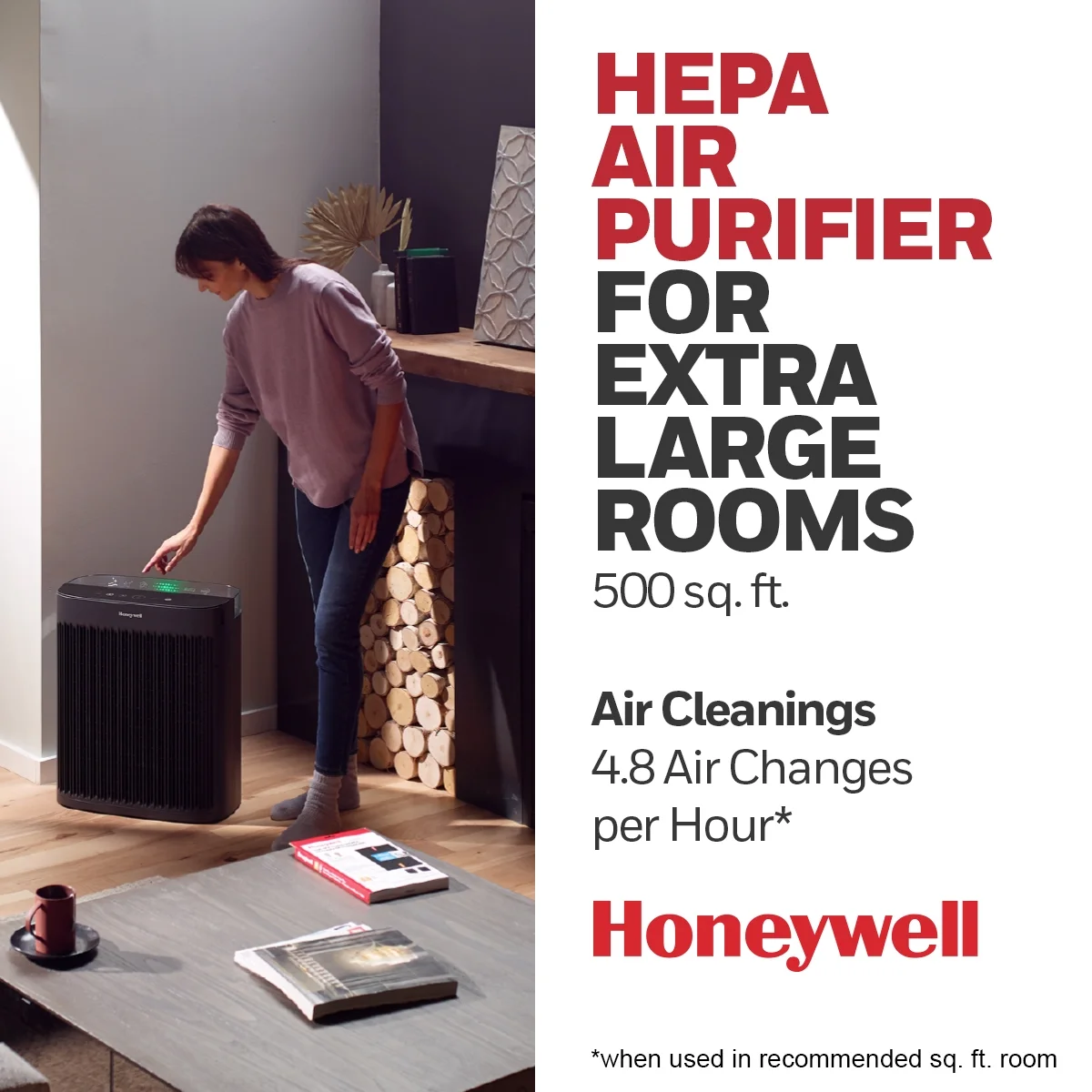 Honeywell Air Purifier, HPA5300B, 500 sq ft, HEPA Filter,  Allergen, Smoke, Pollen, Dust Reducer