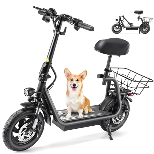 Caroma Electric Scooter with Seat,1200W Peak Motor,LED Display & 3 Speed Modes,30 Miles Max Range,Height Adjustable Seat & Foldable Electric Scooter with Basket,Front Suspension & Storage Hook