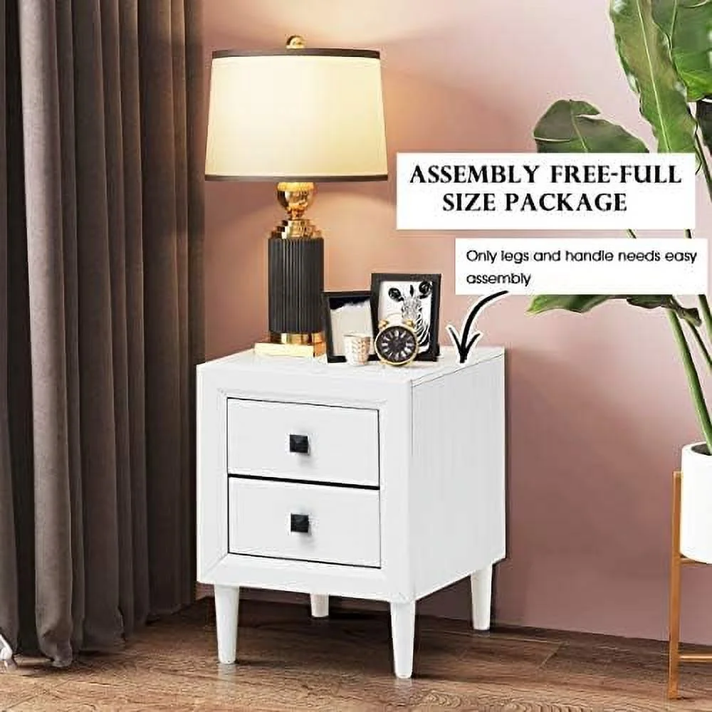 Nightstand with Drawer Set of 2  Fully-Assembled 2-Drawer Bedside Tables with Solid Wood Legs for Bedroom  Modern Night Stand Side Table for Small Space Living Room  Grey