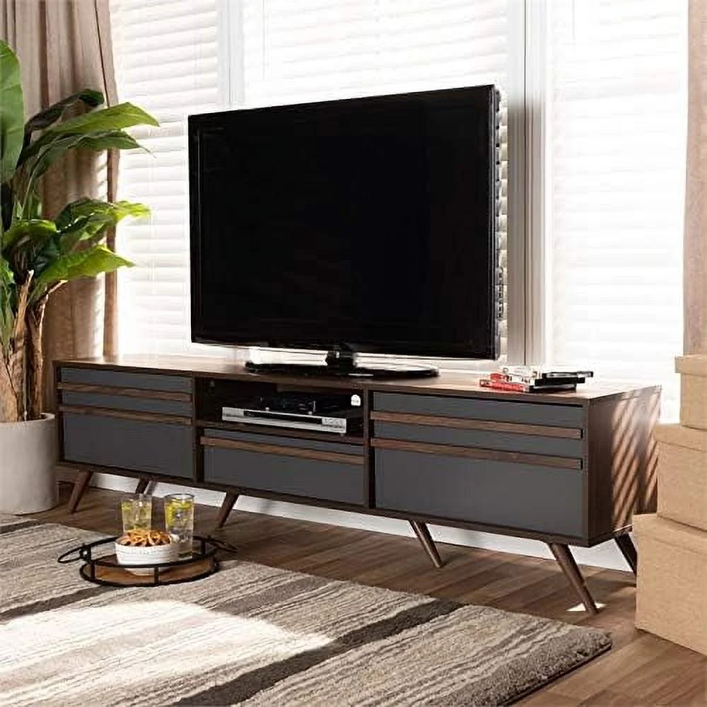 Wood 60" TV Stand Console Entertainment Center In Gray And Walnut