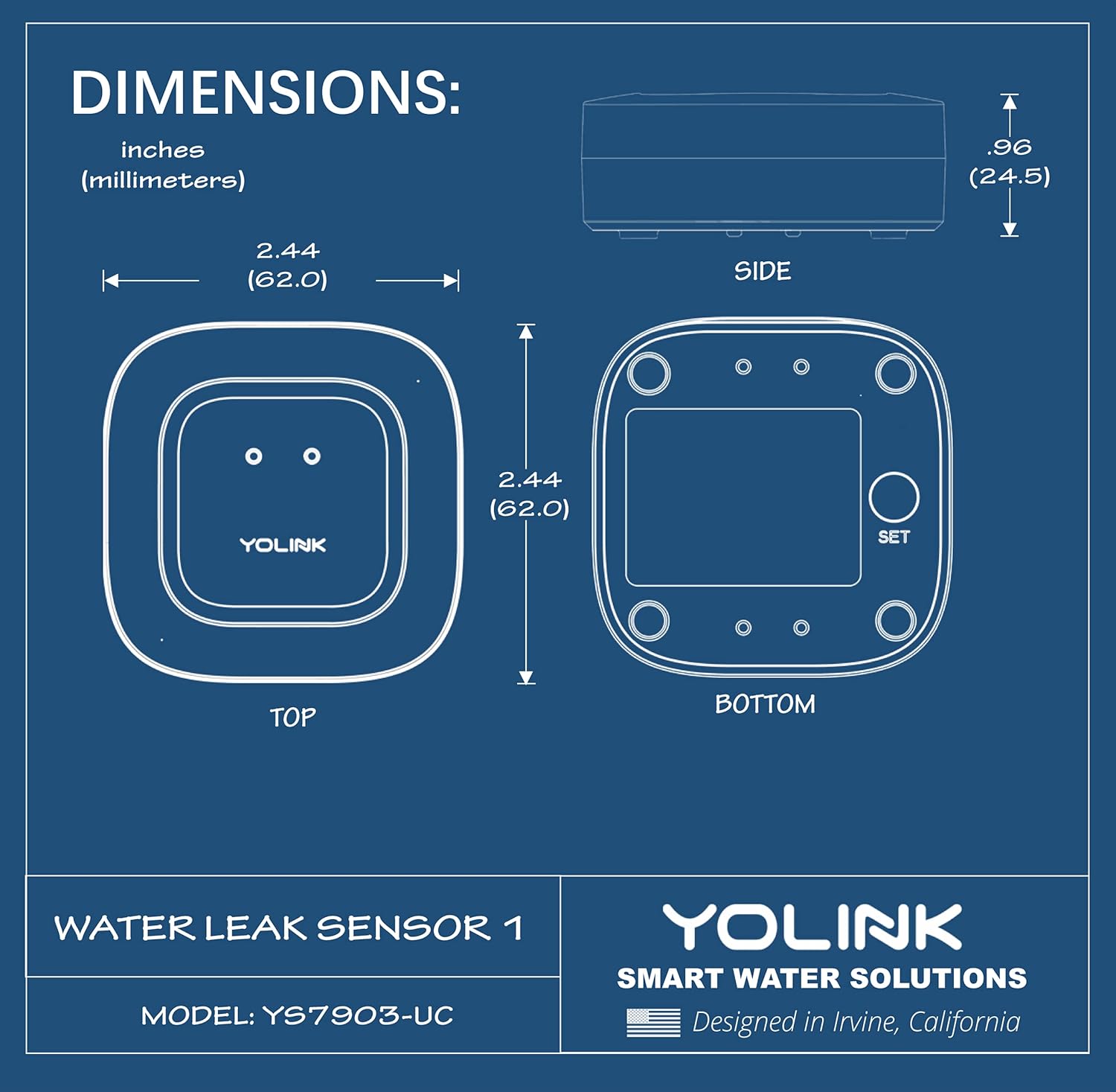 Smart Water Leak Sensor 3 Pack, YoLink 1/4 Mile World's Longest Range Wireless Water Sensor Works with Alexa IFTTT, Water Leak Detector with App Notifications, Remote Monitoring - YoLink Hub Required
