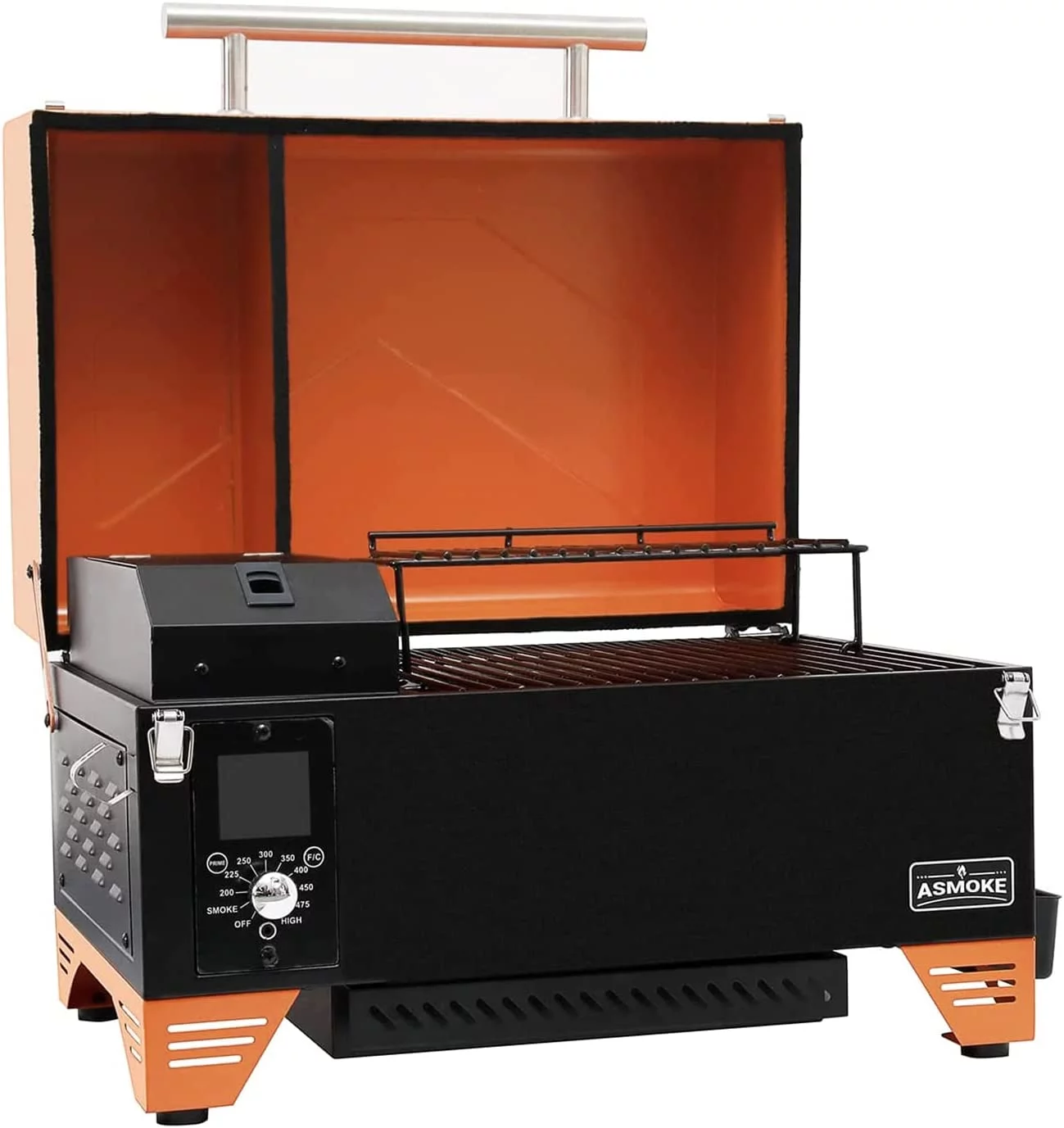 ASMOKE AS350 Portable Wood Pellet Grill & Smoker, Superheated Steam Technology, 8-In-1 Cooking Versatility, 256 Sq in Vibrant Orange
