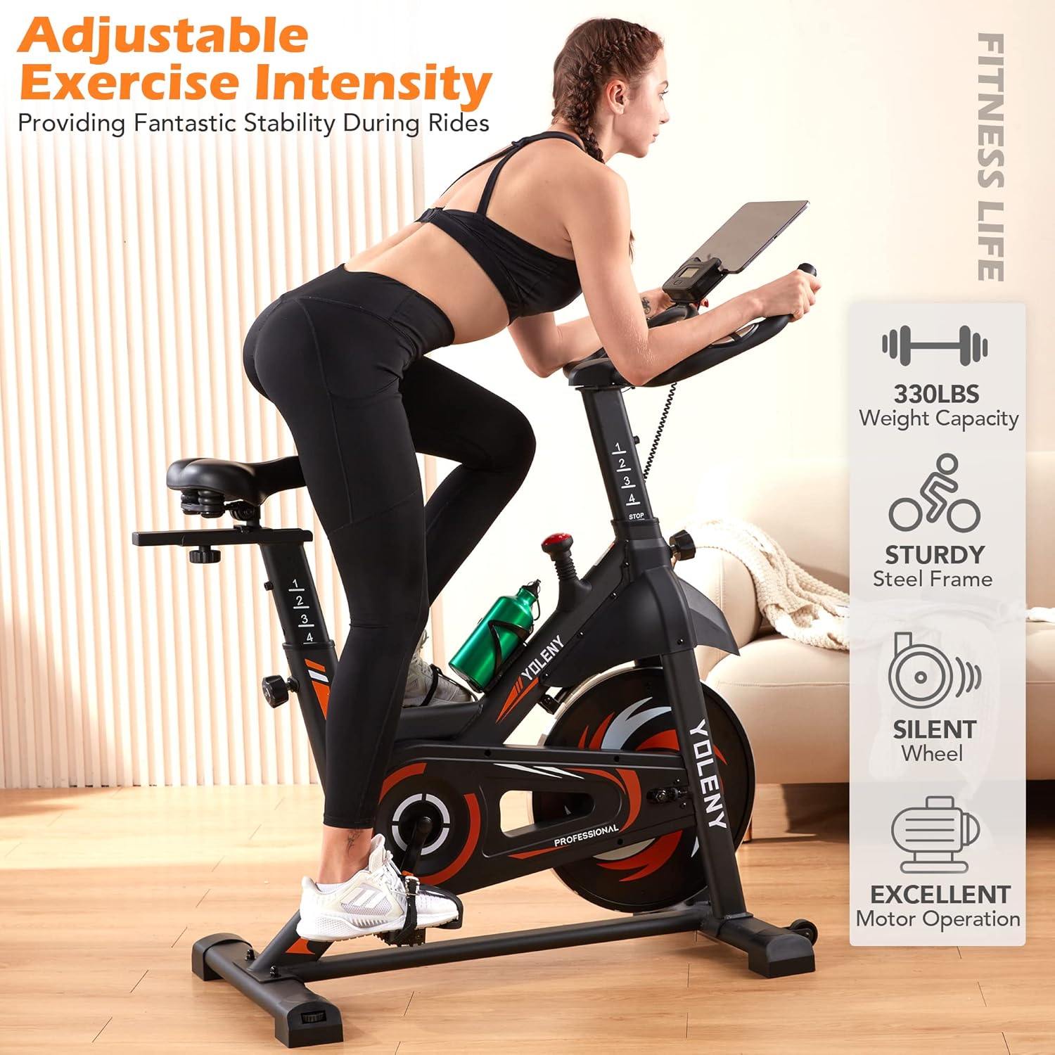 Erinnyees Exercise Bike, Stationary Bikes for Home Gym Cardio Fitness, Training Bike with Magnetic Resistance Whisper Quiet for Home Cardio Workout Heavy Flywheel & Comfortable Seat Cushion with Digital Monitor