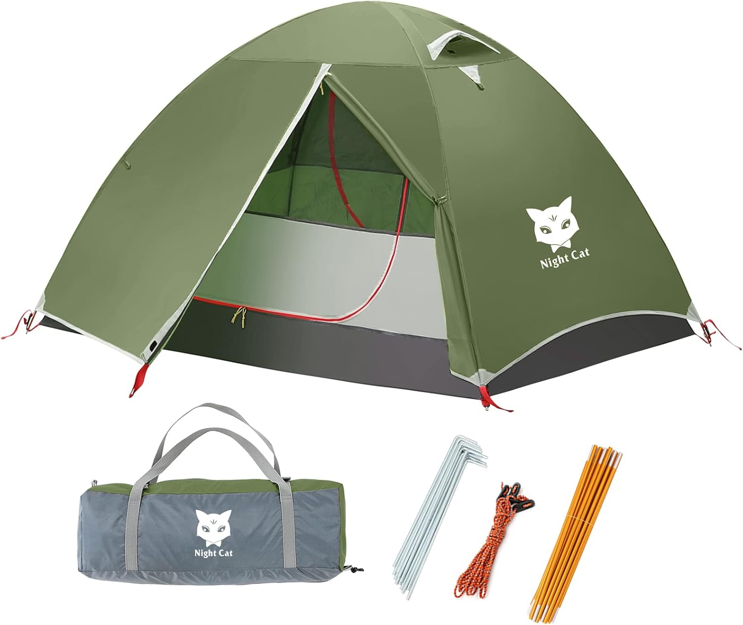 Night Cat Backpacking Tent 2 Persons with Aluminium Pole Camping Tent Adults Lightweight Rainproof Portable Easy Setup Two Doors Double Layers Hiking Mountaineering Outdoors 2.2x1.45m