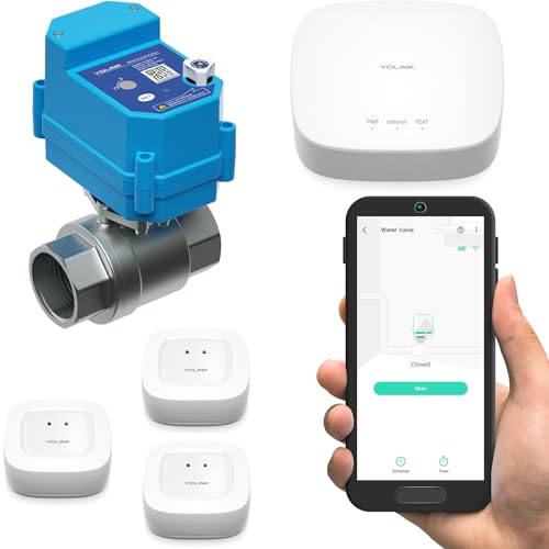 YOLINK LoRa Smart Water Leak Protection System, w/Commercial Grade Smart Motorized Stainless Steel Valve, (3) Water Leak Sensors, Hub: Up to 1/4-Mile Range, IFTTT, Alexa, Home Assistant