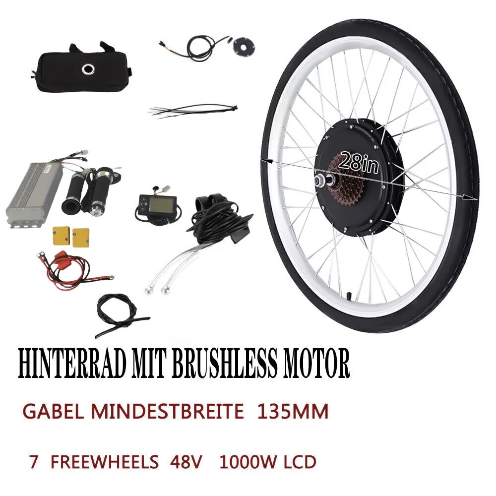 Miduo 28'' Electric Bicycle Conversion Rear Wheel Kit Bike Motor w/LCD 48V 1000W