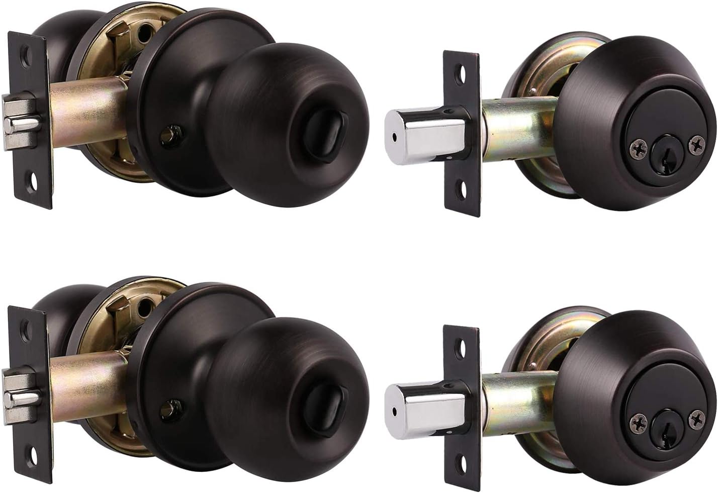 5 Pack Keyed Alike Entry Door Knob and Single Cylinder Deadbolt Lock Set Security for Entrance and Front Door, Exterior Door Lock Set with Deadbolt in Oil Rubbed Bronze Finish, Door Knob with Deadbolt