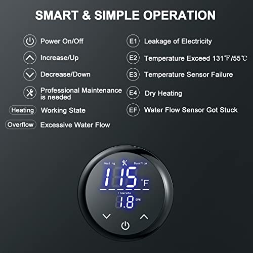 Tankless Water Heater Electric, ECOTOUCH 240V Point-of-Use Hot Water Heater Digital Display,On Demand Instant Hot Water Heater with Self-modulating,Overheating Protection