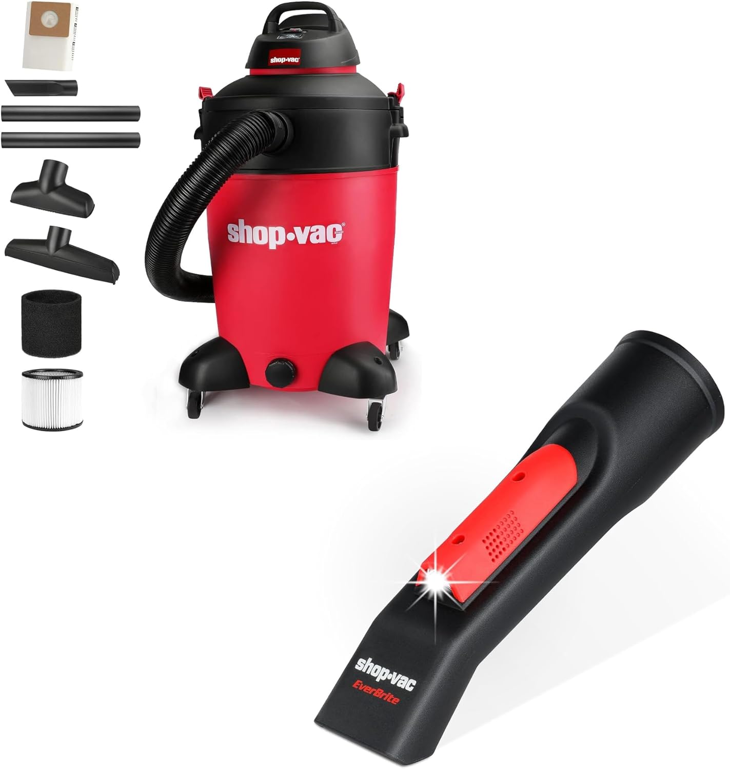 Shop-Vac 16 Gallon 6.5 Peak HP Wet/Dry Vacuum and Nozzle with LED Light