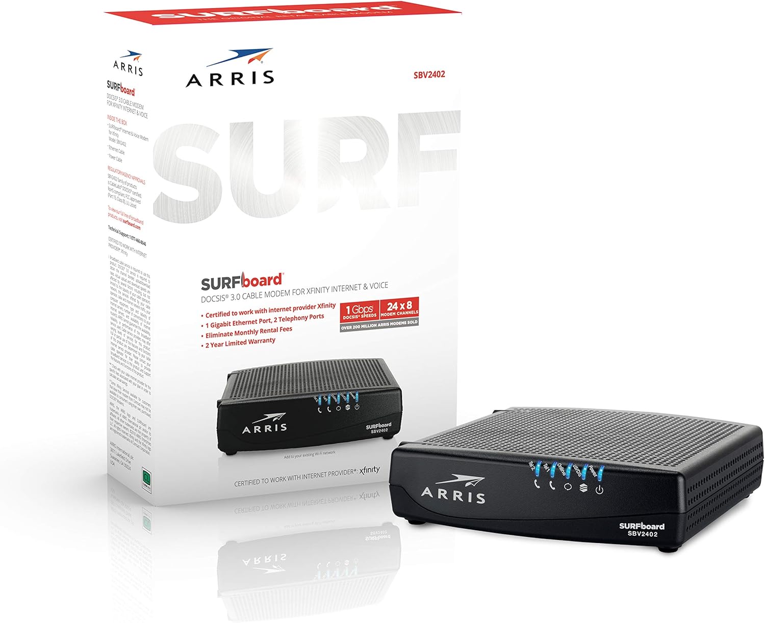 ARRIS SURFboard SVG2482AC DOCSIS 3.0 24x8 Cable Modem & AC1750 Wi-Fi Router | Certified for Xfinity Internet & Voice | Approved for Xfinity plans up to 800 Mbps