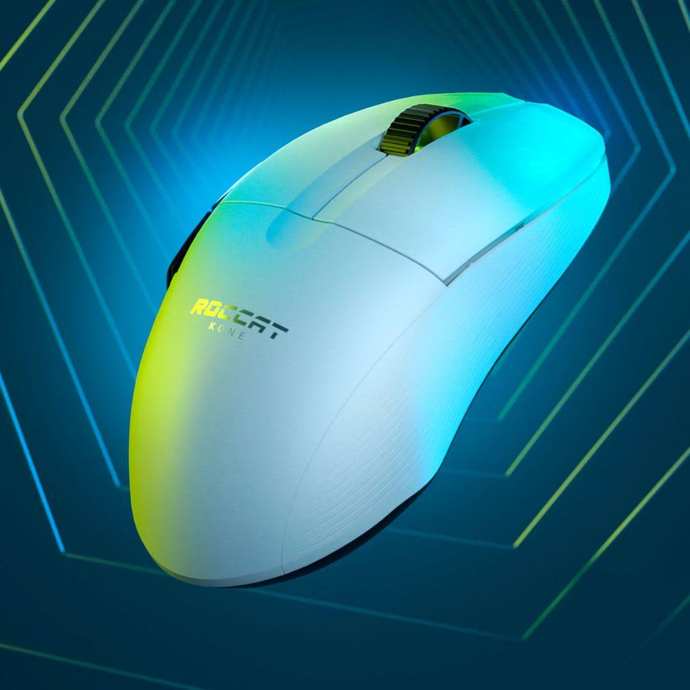 Roccat Kone Pro Air Wireless u0026 Bluetooth Ultralight 19K dpi Optical Gaming Mouse with RGB Lighting White - Arctic White - Ea