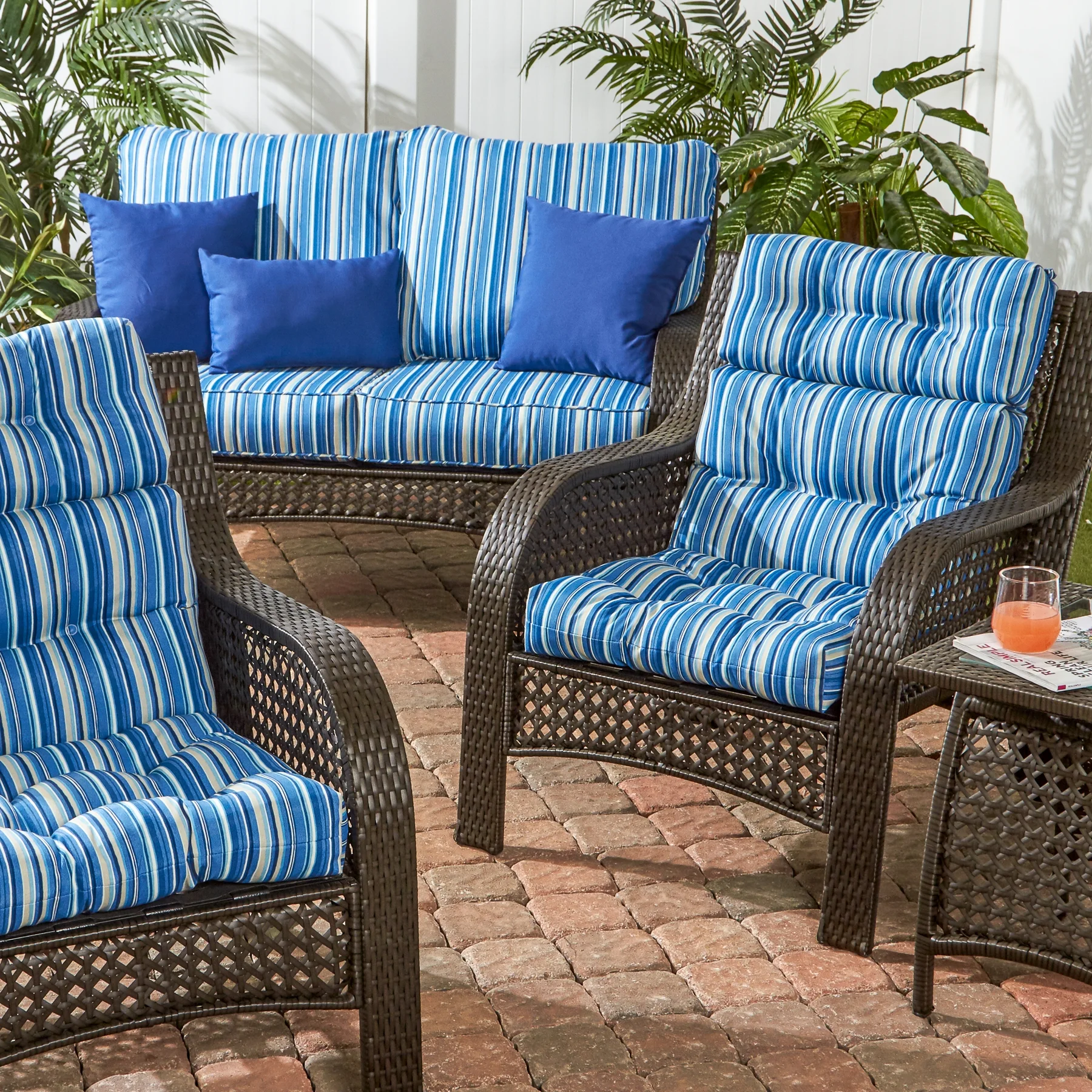 Sapphire Stripe 44 x 22 in. Outdoor High Back Chair Cushion (set of 2) by Greendale Home Fashions