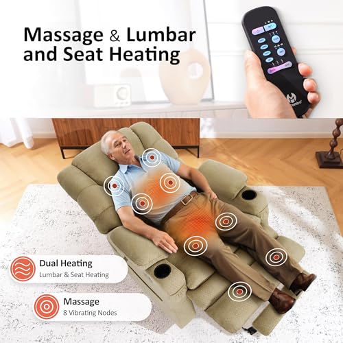 MCombo Large Triple Motor Power Lift Recliner Chair with Massage and Dual Heating, Adjustable Headrest for Tall Elderly People, Fabric 7634 (Grey, Large)