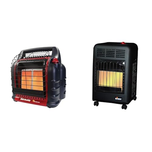 Mr Heater 4000 to 18000 BTU 3 Setting Portable LP Gas Heater Unit with Dual Tank Connection for Indoor and Outdoor Use, Black/Red